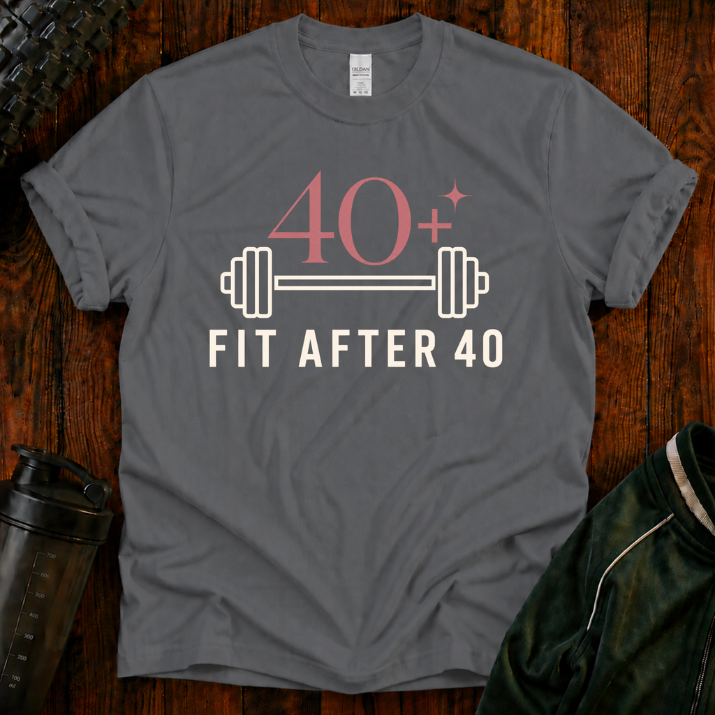 Fit After 40 Power in Every Season graphic fitness shirt for active adults over 40.