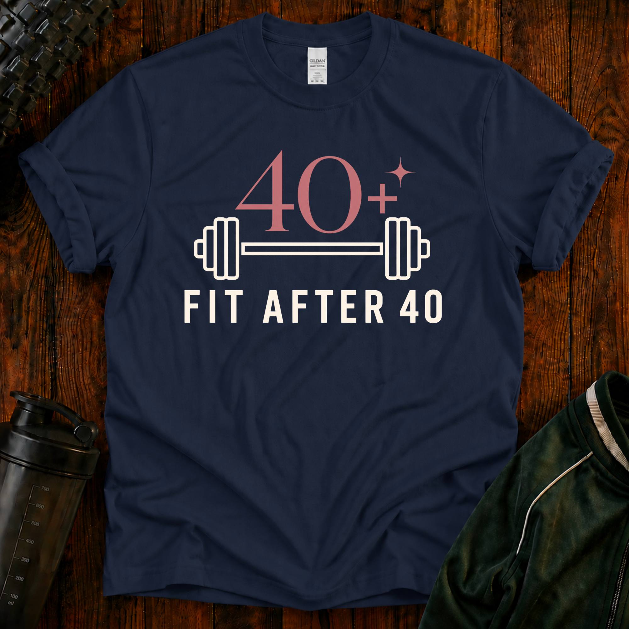 Fit After 40 Power in Every Season graphic fitness shirt for active adults over 40.
