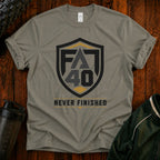 T-Shirt — FA40 Shield 'Never Finished' Athletic Tee