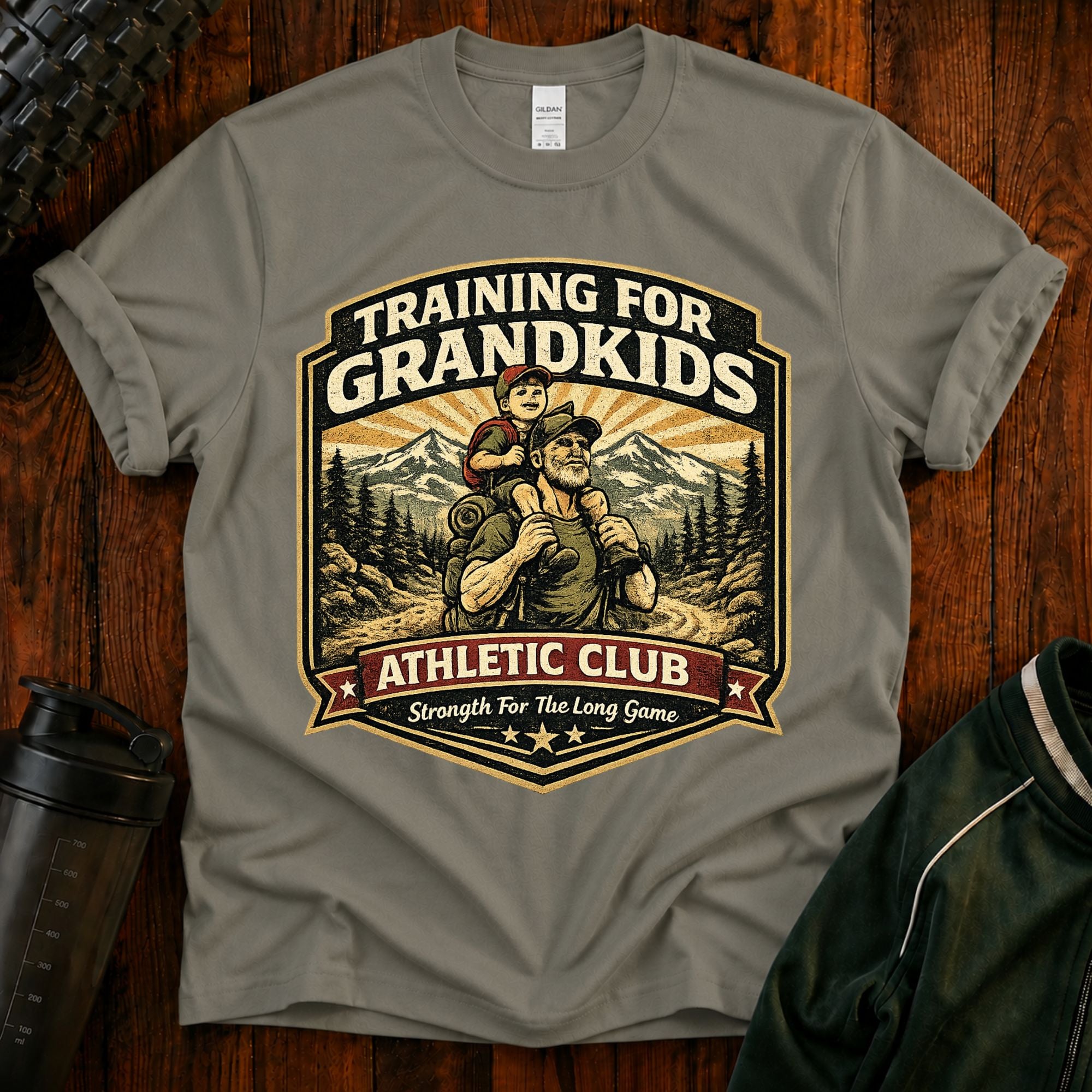 Training For Grandkids T-Shirt — Grandpa Fitness Retro Design