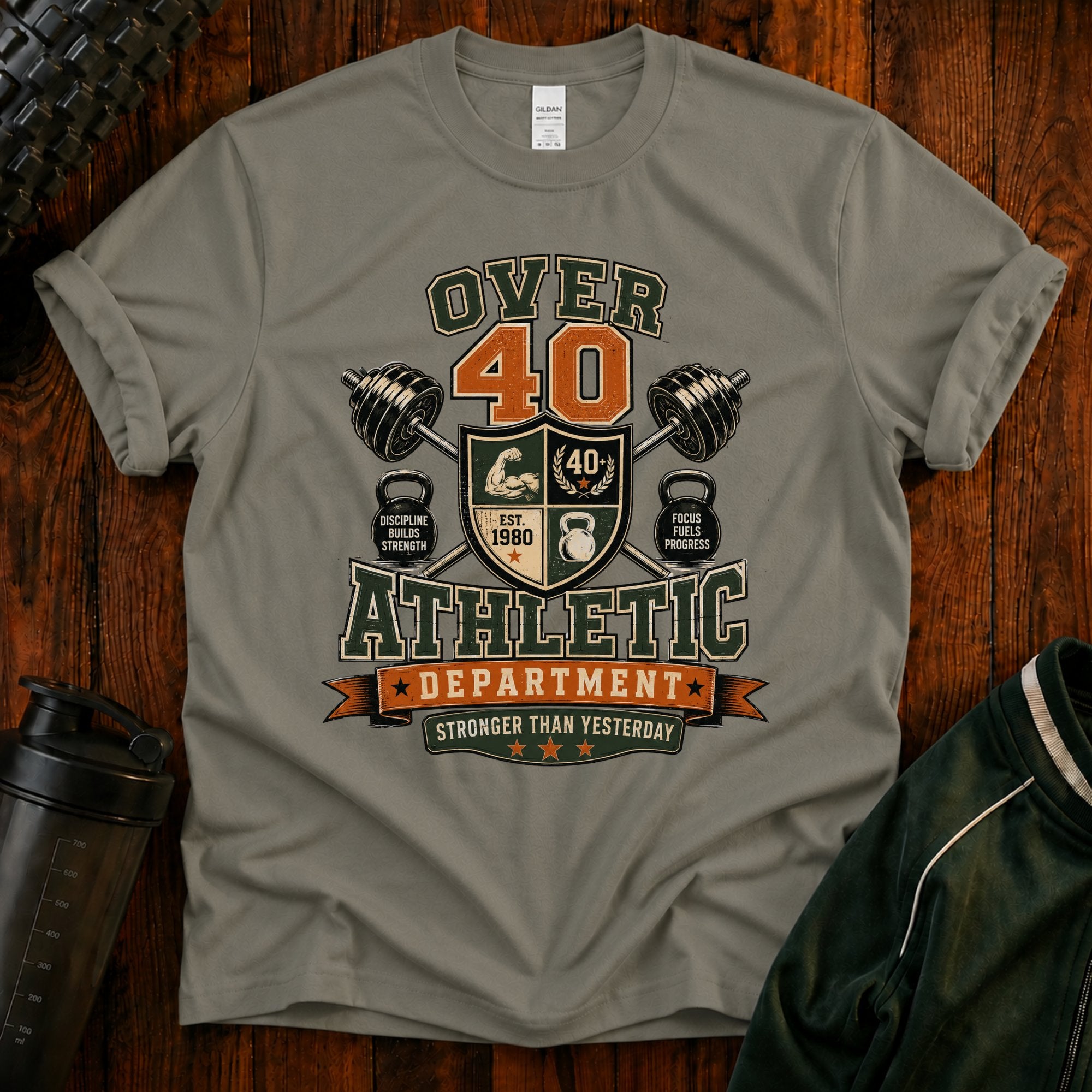 Over 40 Athletic T-Shirt — Vintage 'Over 40' Fitness Tee