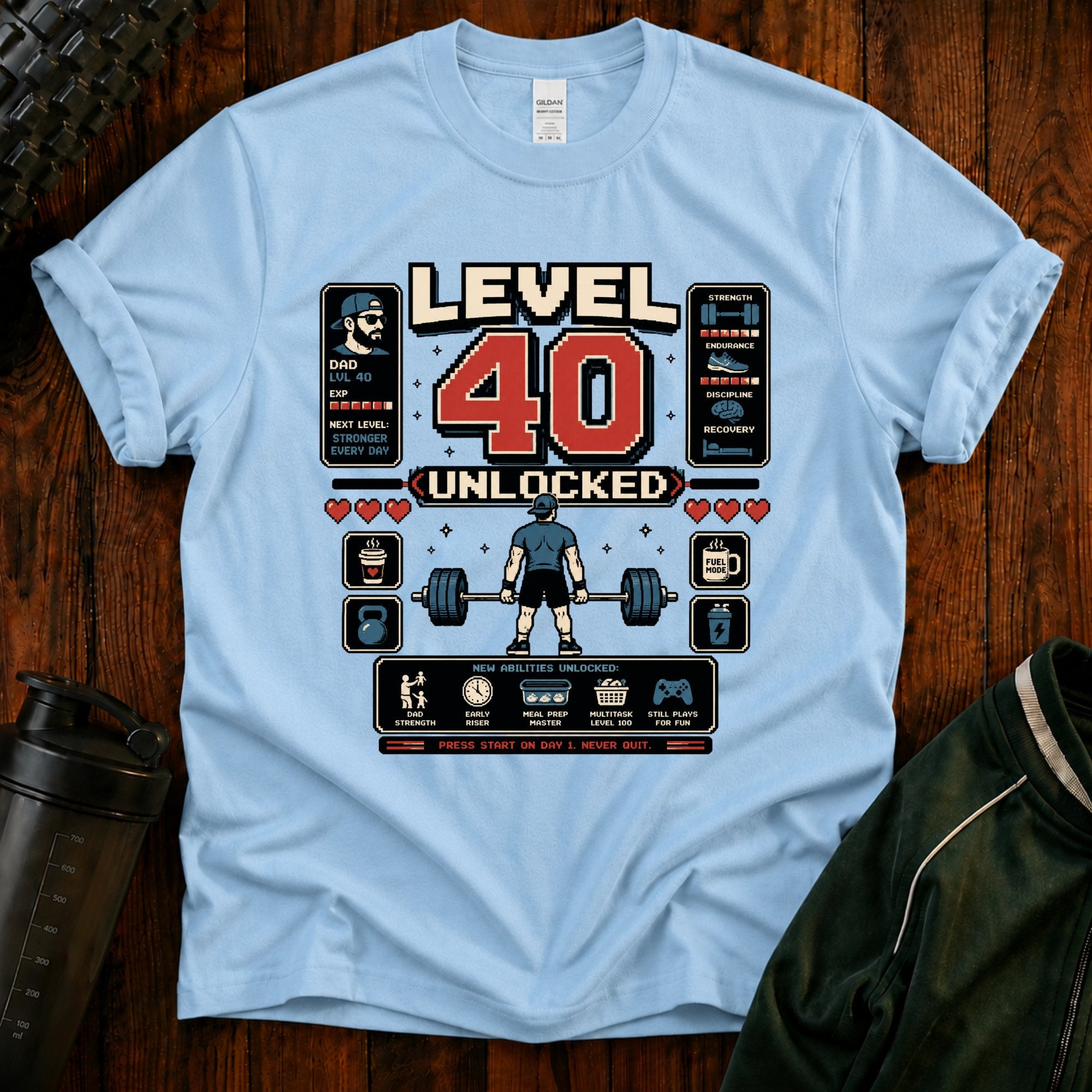 T-Shirt — Level 40 Unlocked Gamer Fitness Tee