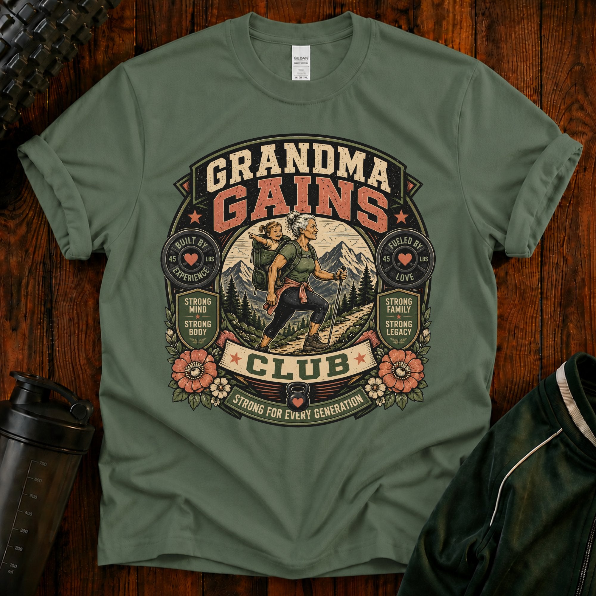 Grandma Gains T-Shirt — Vintage 'Grandma Gains Club' Fitness Tee for Active Grandmothers