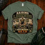 Raising Legends Dad Tee — "Raising Legends Between Sets" Vintage Gym Fatherhood T-Shirt