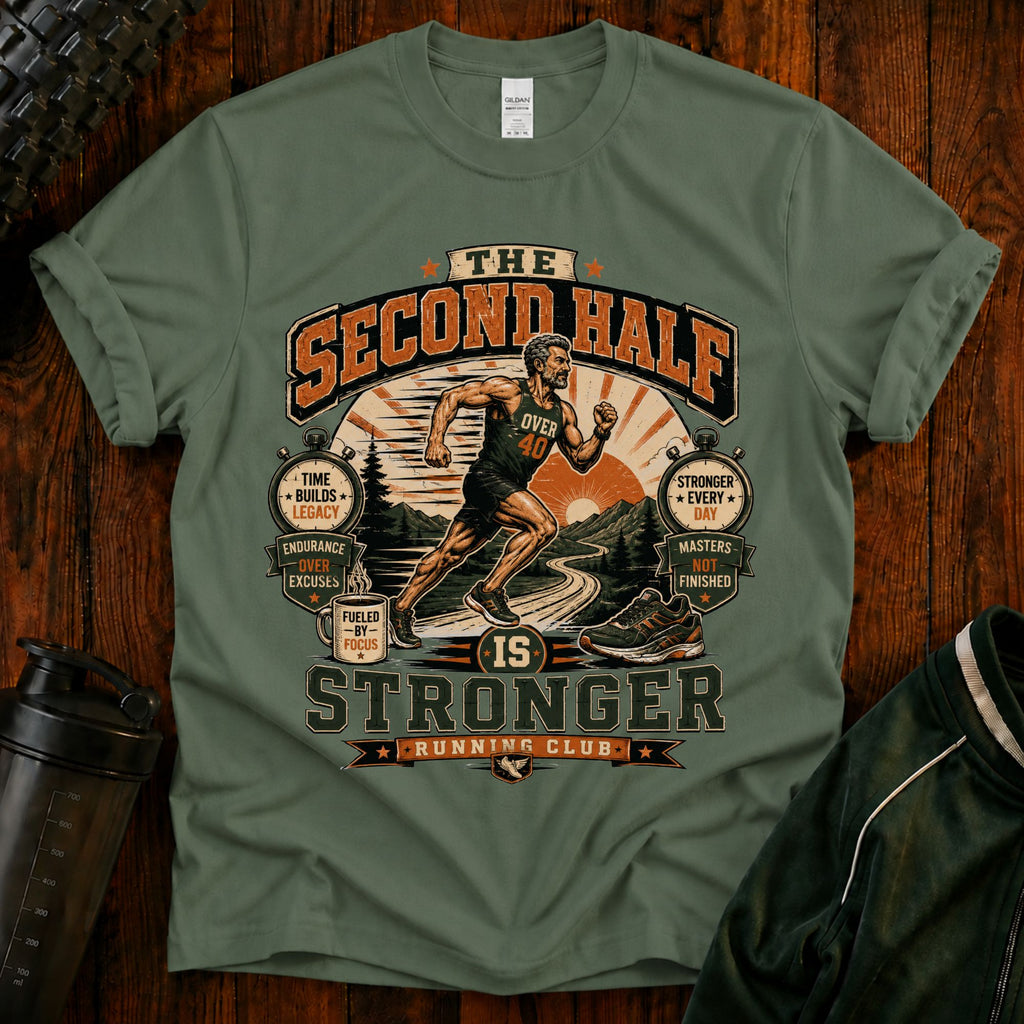 The Second Half Is Stronger T-Shirt — Motivational Basketball Retro Tee