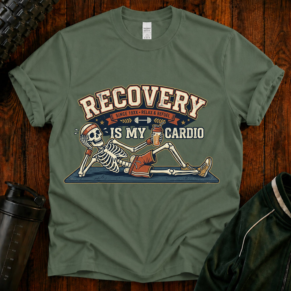 Recovery Is My Cardio T-Shirt — Vintage Skeleton Sobriety Shirt