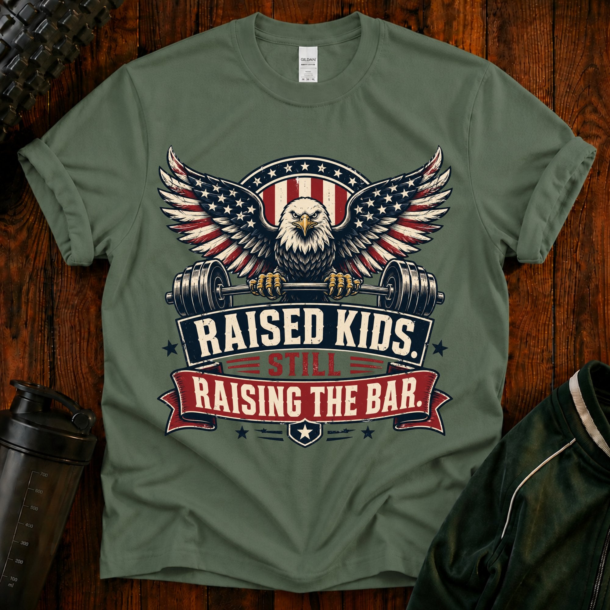 T-Shirt — "Raised Kids, Still Raising the Bar" Patriotic Eagle Tee