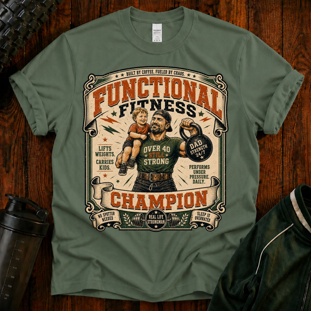 Functional Fitness T-Shirt — "Functional Fitness Champion: Over 40" Vintage Gym Tee