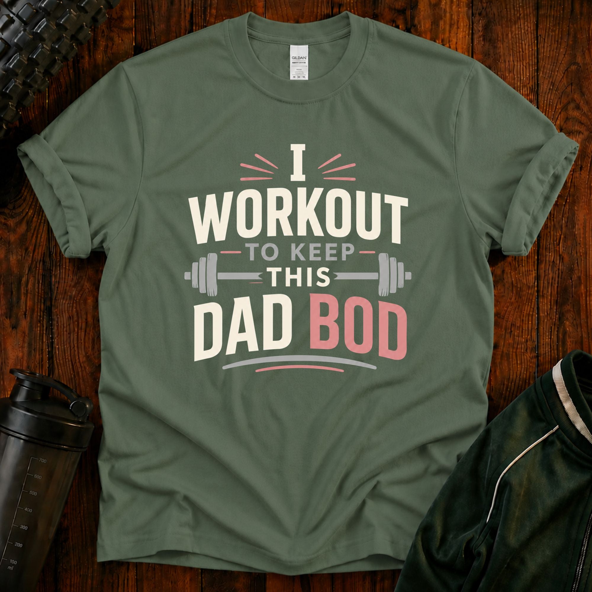 "I Workout to Keep This Dad Bod" Funny Fitness Tee