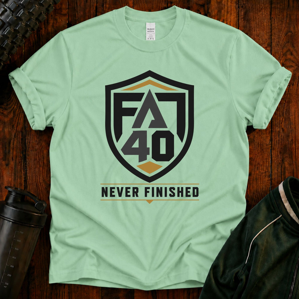 T-Shirt — FA40 Shield 'Never Finished' Athletic Tee