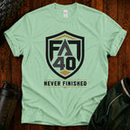 T-Shirt — FA40 Shield 'Never Finished' Athletic Tee