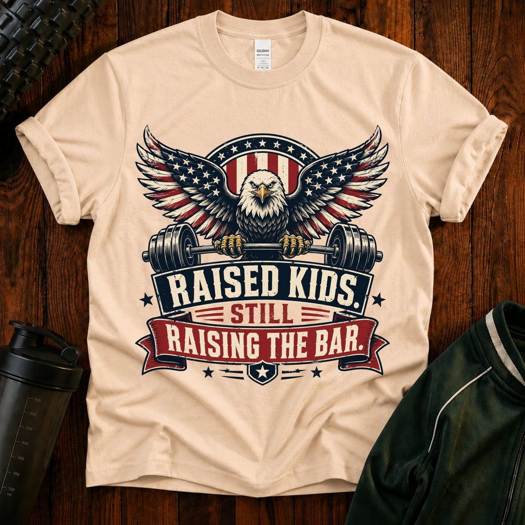 T-Shirt — "Raised Kids, Still Raising the Bar" Patriotic Eagle Tee