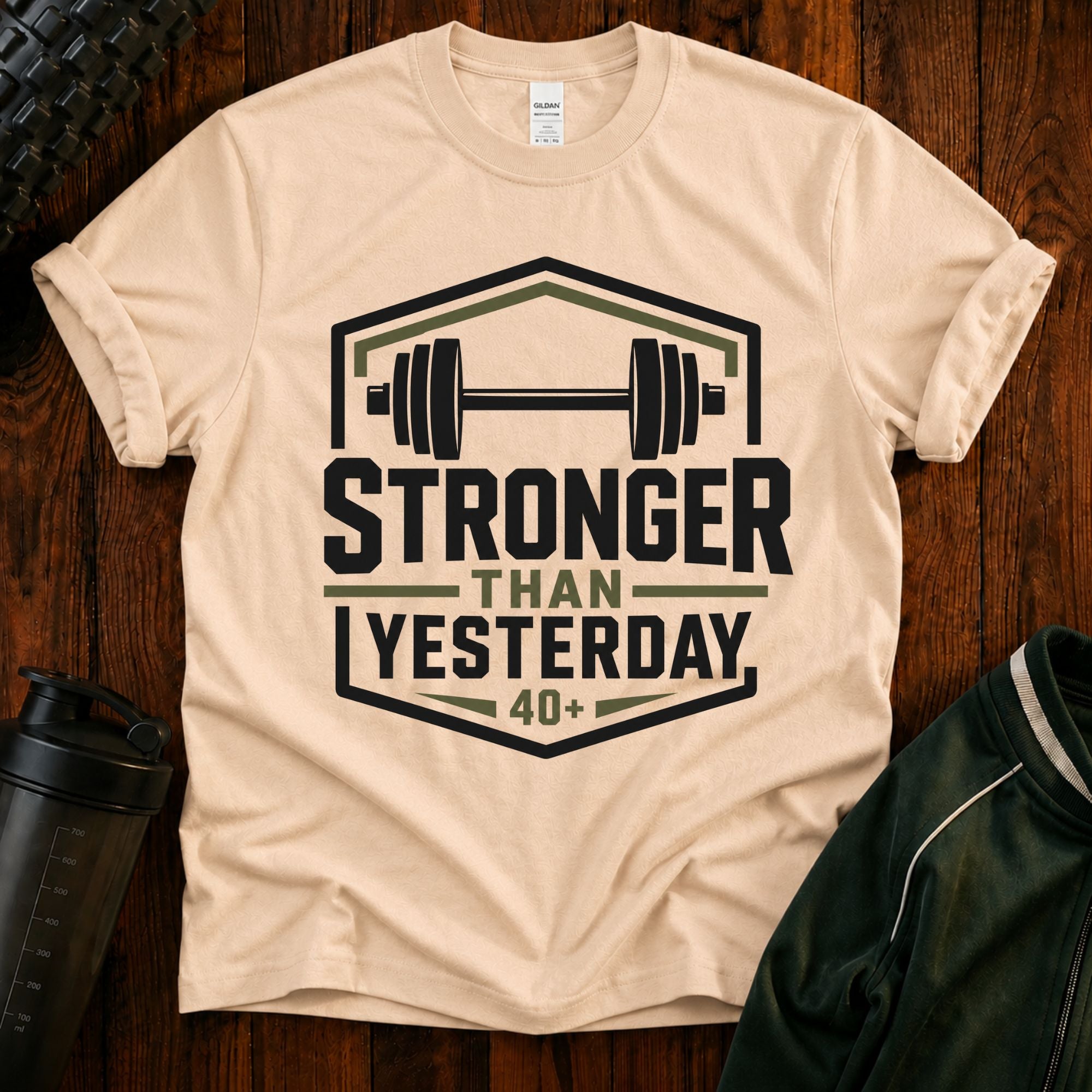 Stronger Than Yesterday T‑Shirt — Motivational Weightlifting Tee