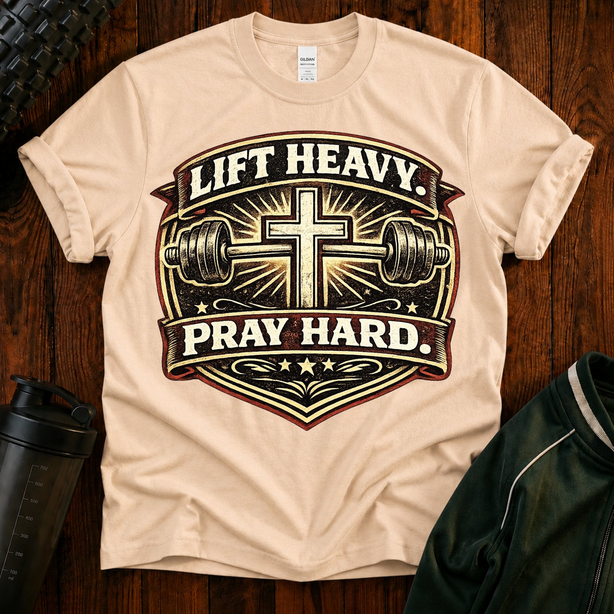 Lift Heavy Pray Hard T-Shirt — Christian Gym Faith Workout Tee