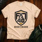 T-Shirt — FA40 Shield 'Never Finished' Athletic Tee