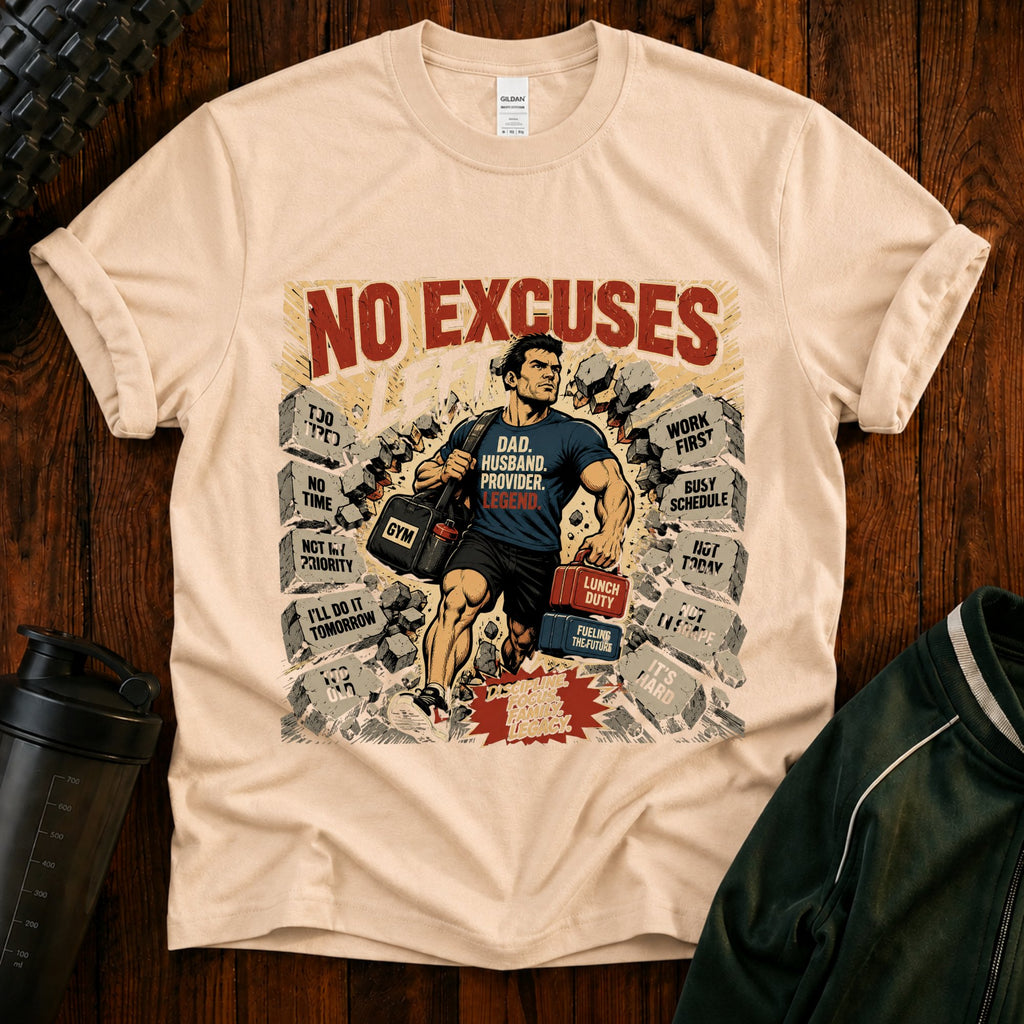 No Excuses T-Shirt — Motivational Gym Dad Shirt