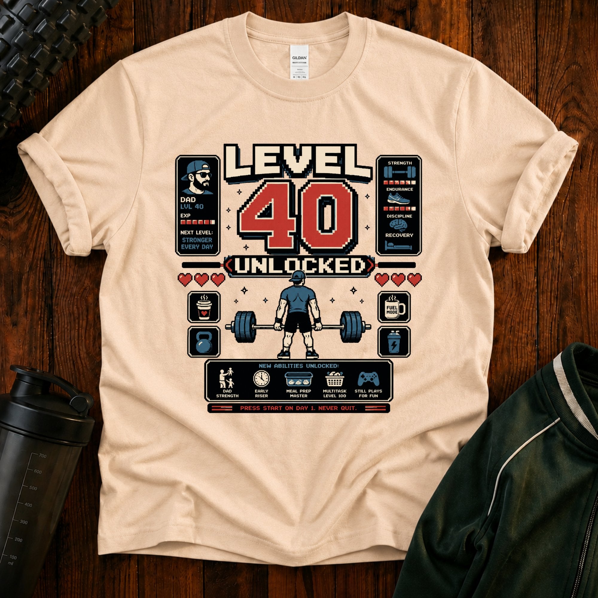 T-Shirt — Level 40 Unlocked Gamer Fitness Tee