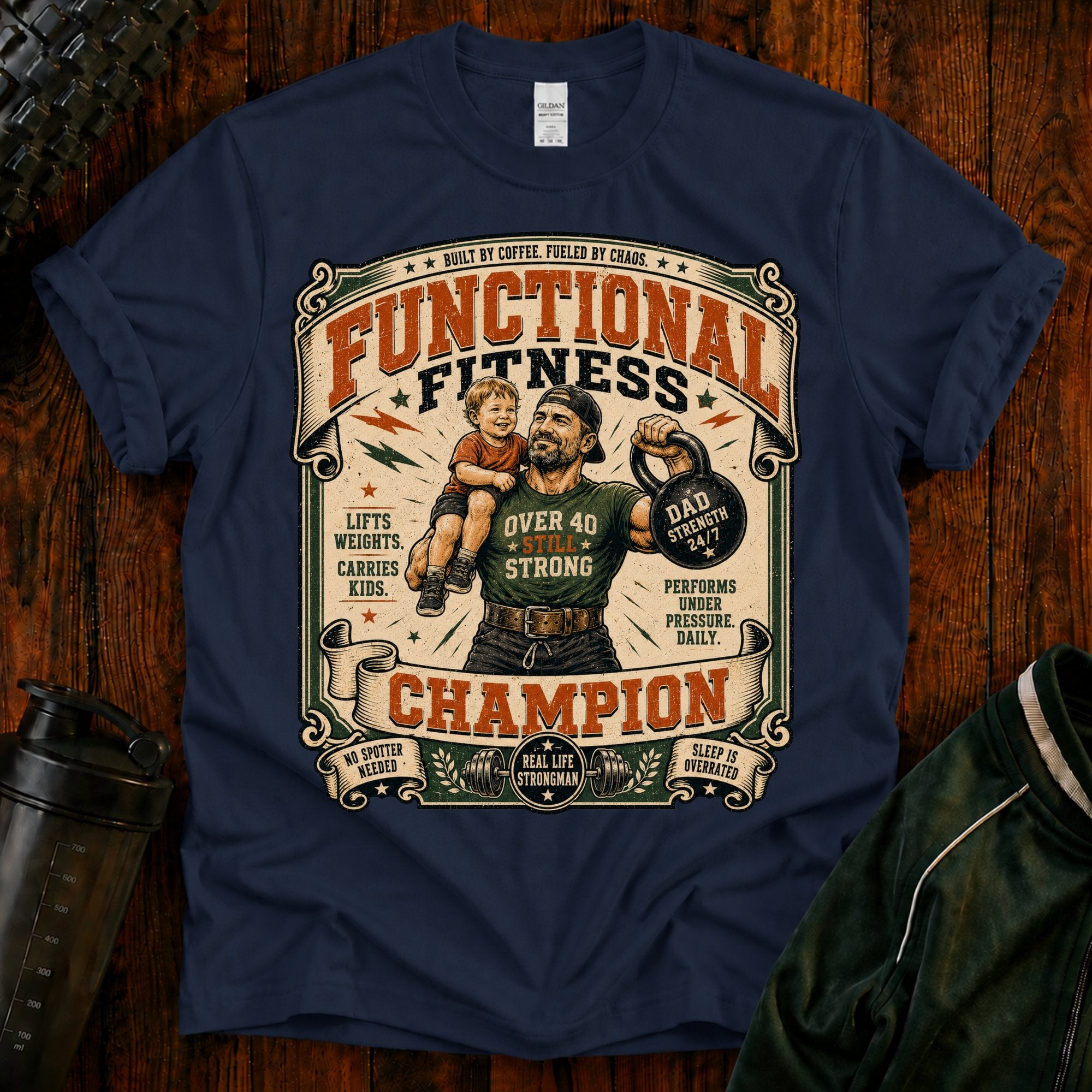 Functional Fitness T-Shirt — "Functional Fitness Champion: Over 40" Vintage Gym Tee