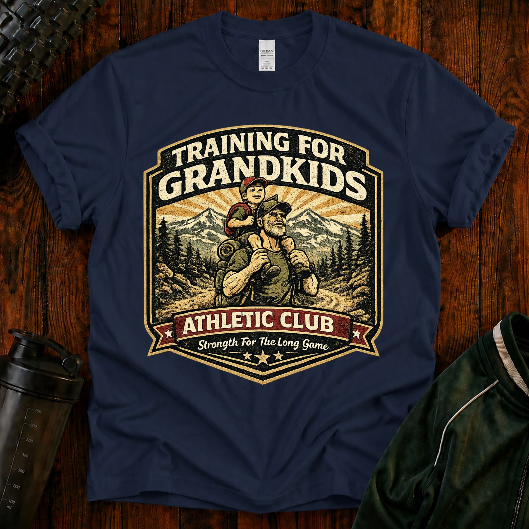 Training For Grandkids T-Shirt — Grandpa Fitness Retro Design