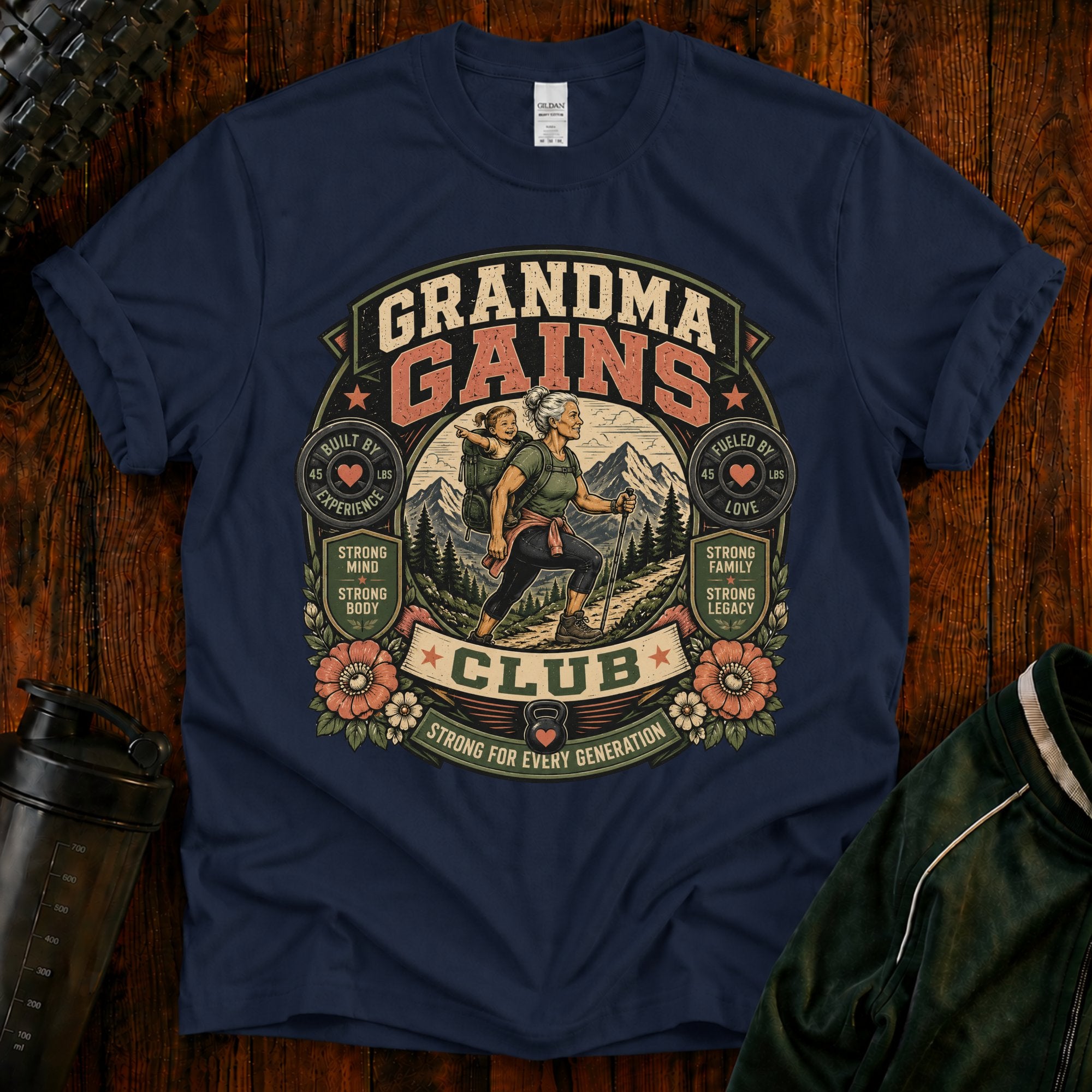 Grandma Gains T-Shirt — Vintage 'Grandma Gains Club' Fitness Tee for Active Grandmothers