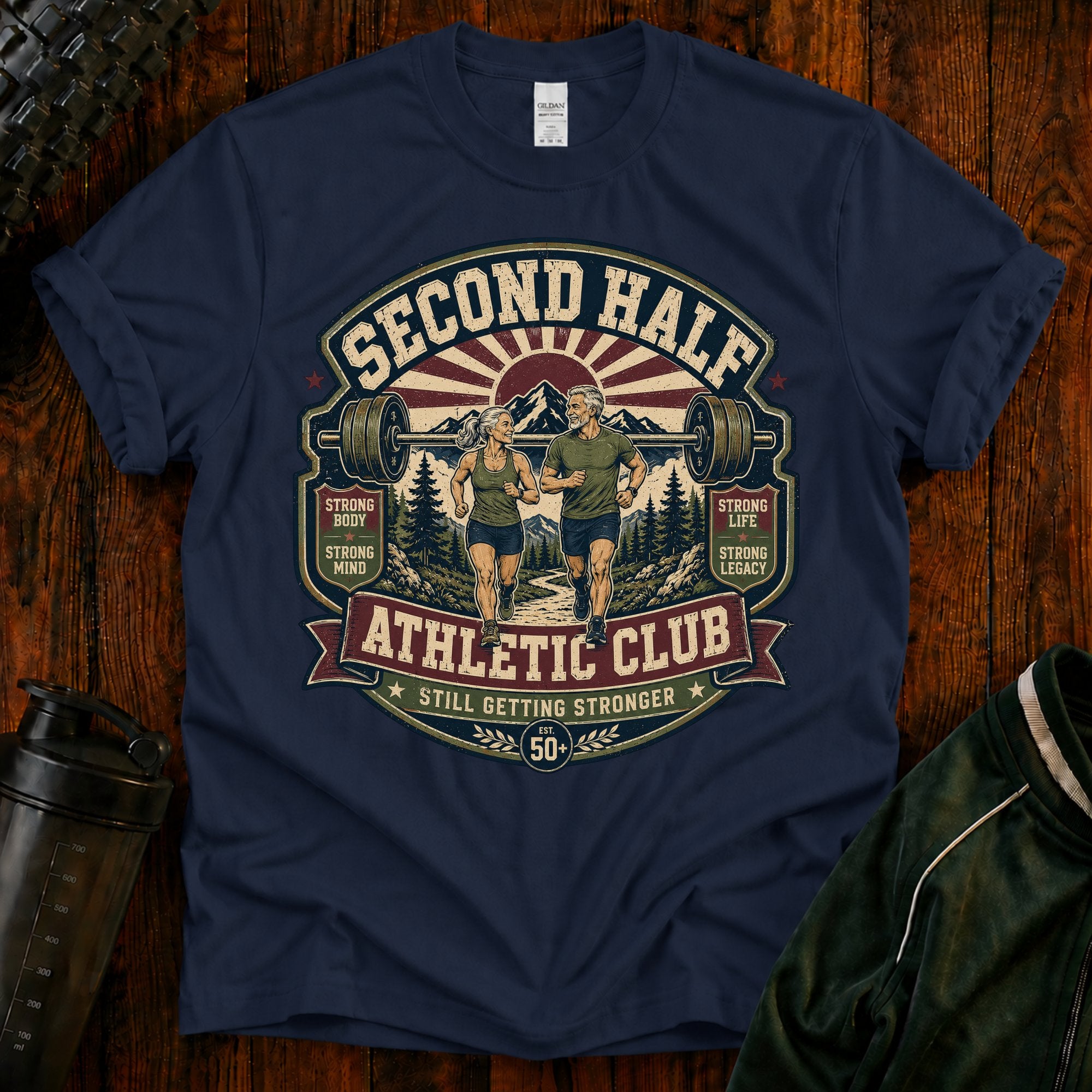 Second Half Athletic Club T-Shirt — Vintage Fitness Graphic Tee for Active Adults