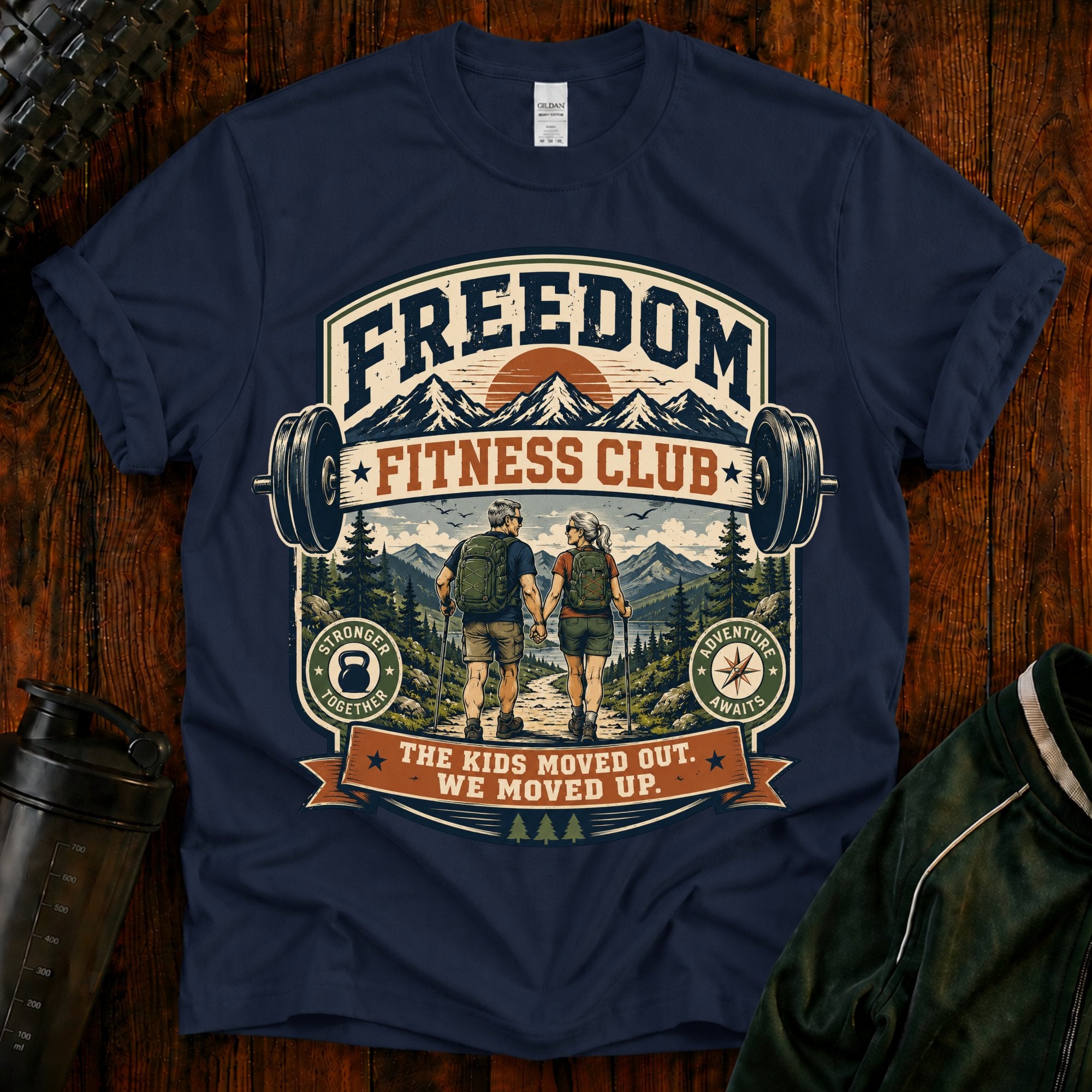 Freedom Fitness Club T-Shirt — Vintage Mountain Barbell Gym Tee