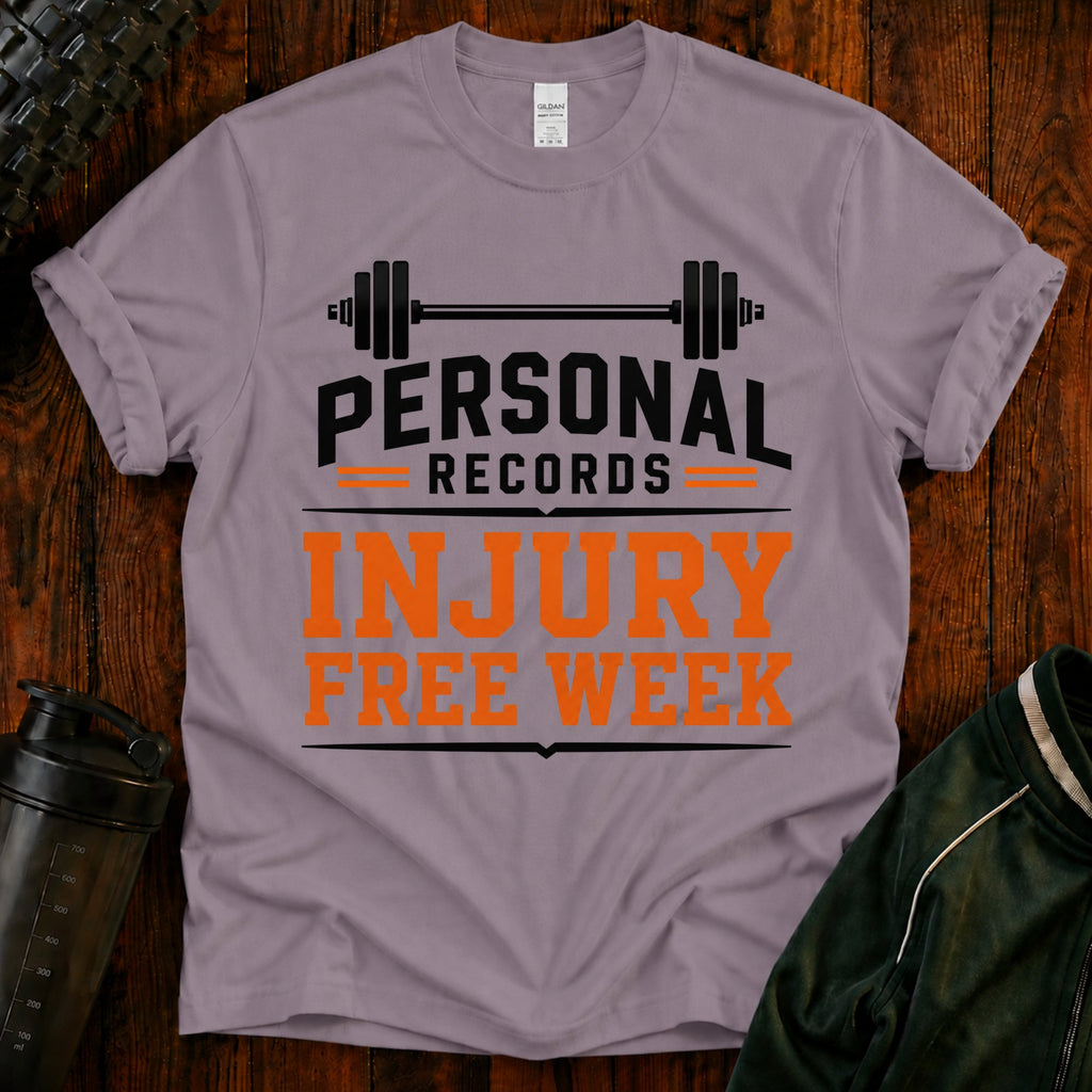 Personal Records T‑Shirt — 'Injury Free Week' Weightlifting Gym Tee