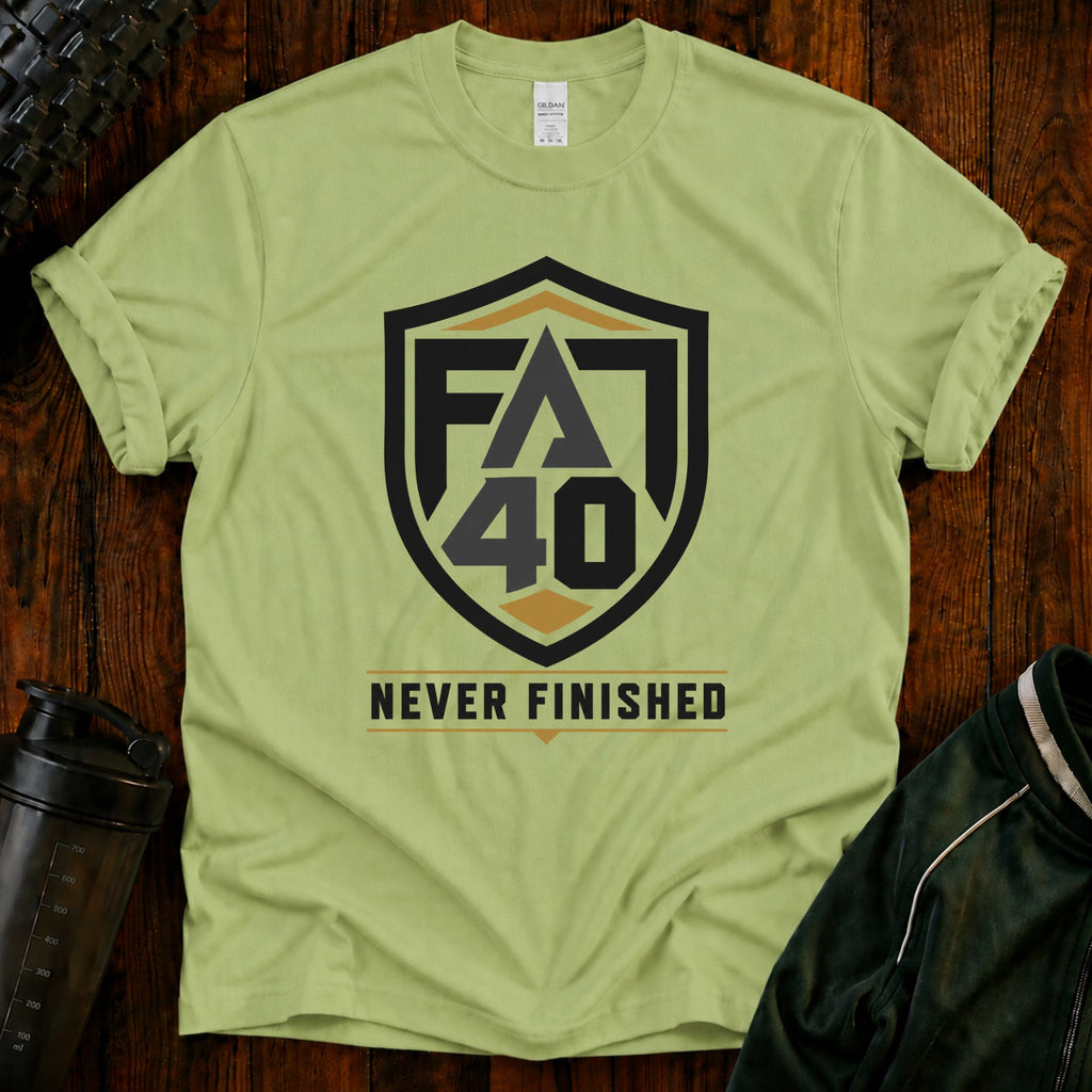 T-Shirt — FA40 Shield 'Never Finished' Athletic Tee