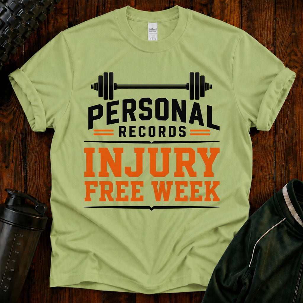 Personal Records T‑Shirt — 'Injury Free Week' Weightlifting Gym Tee