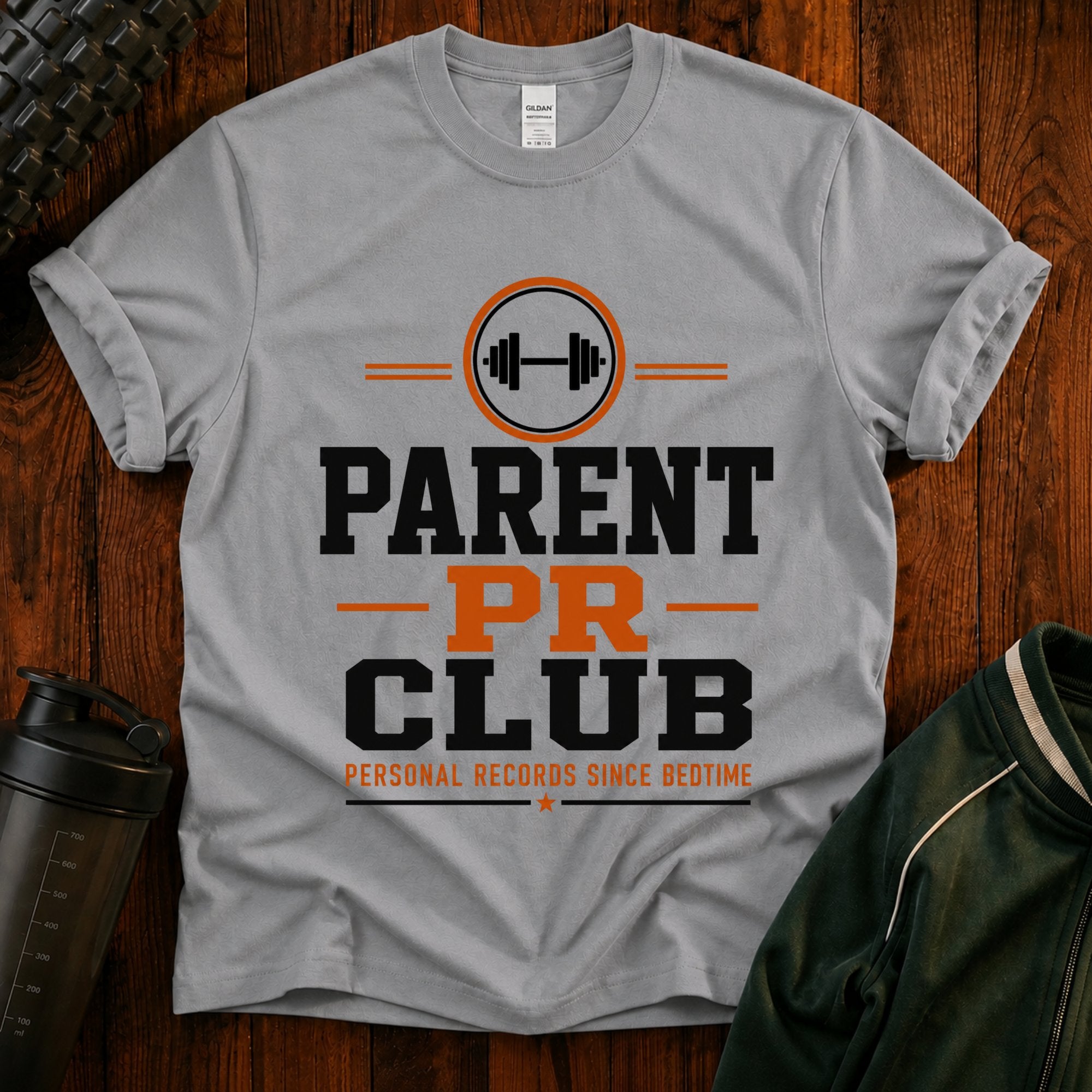 Parent PR Club T-Shirt — Fitness Parent Tee with Barbell Graphic