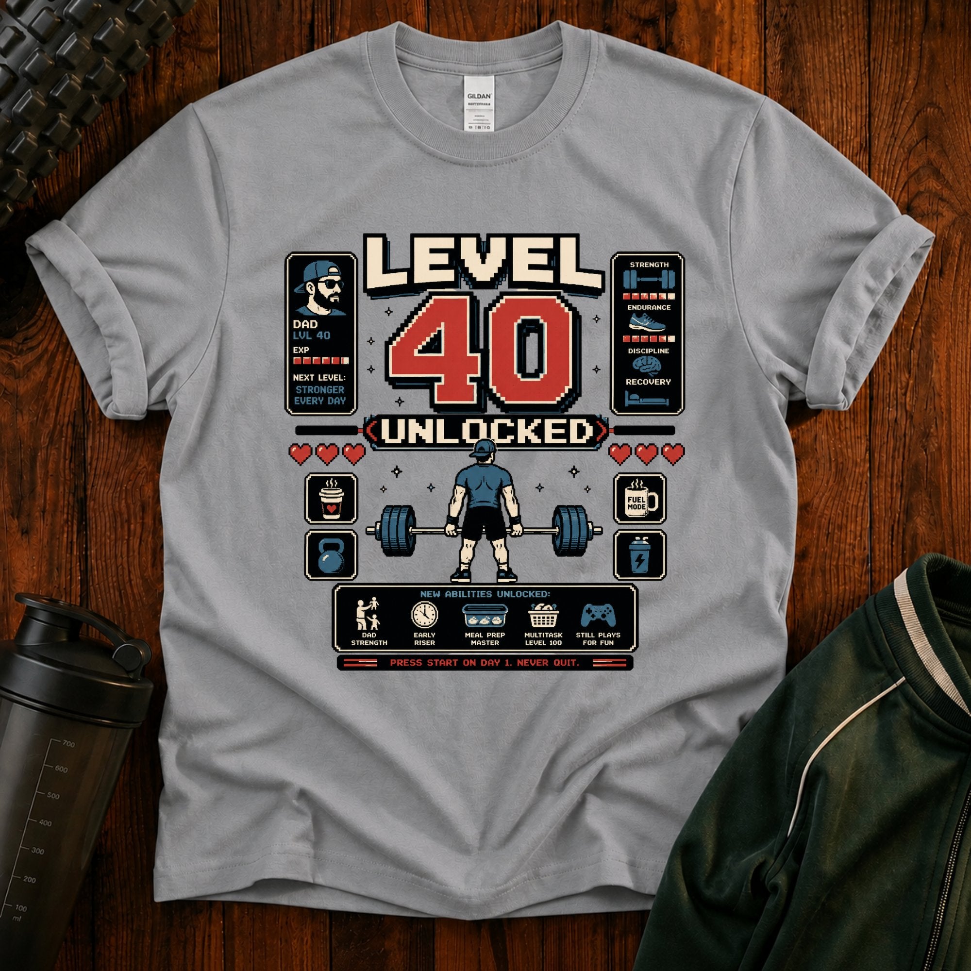 T-Shirt — Level 40 Unlocked Gamer Fitness Tee