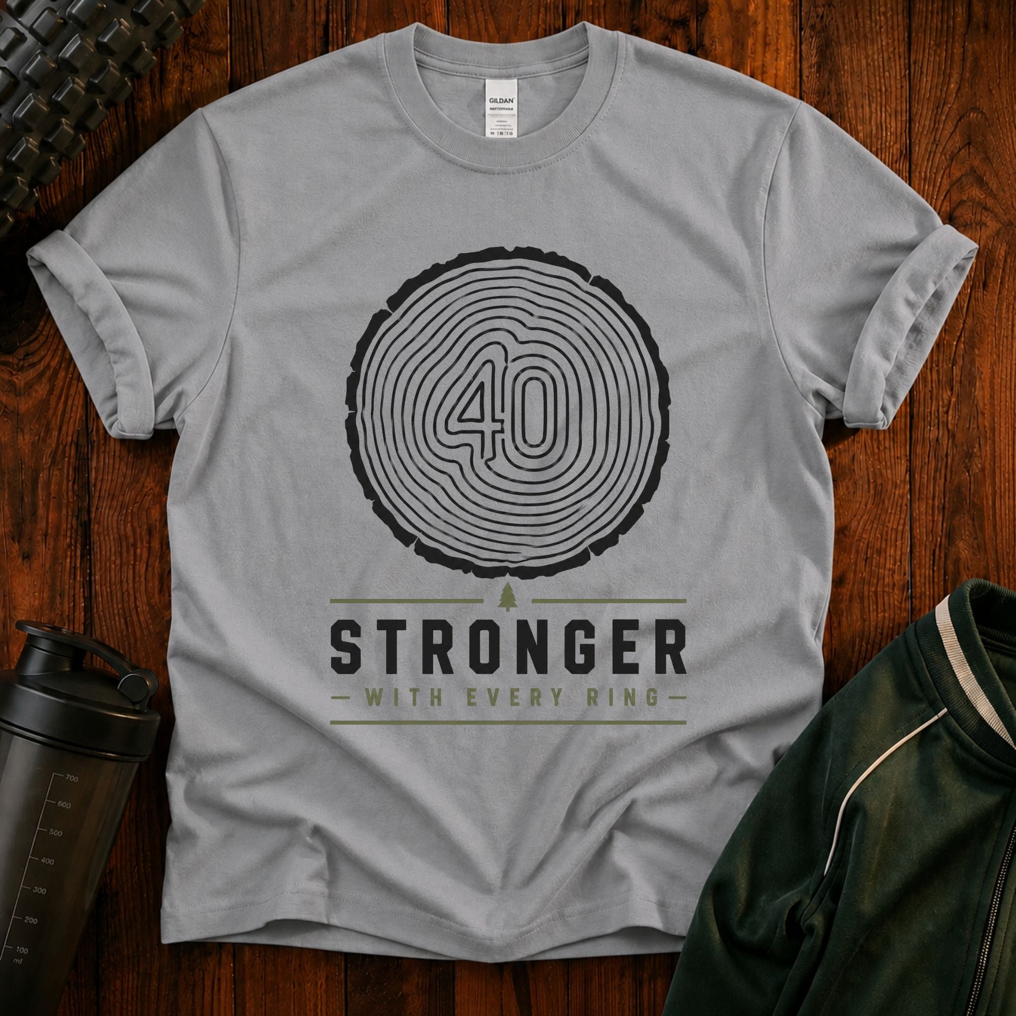 Stronger With Every Ring' Wood Grain Tee