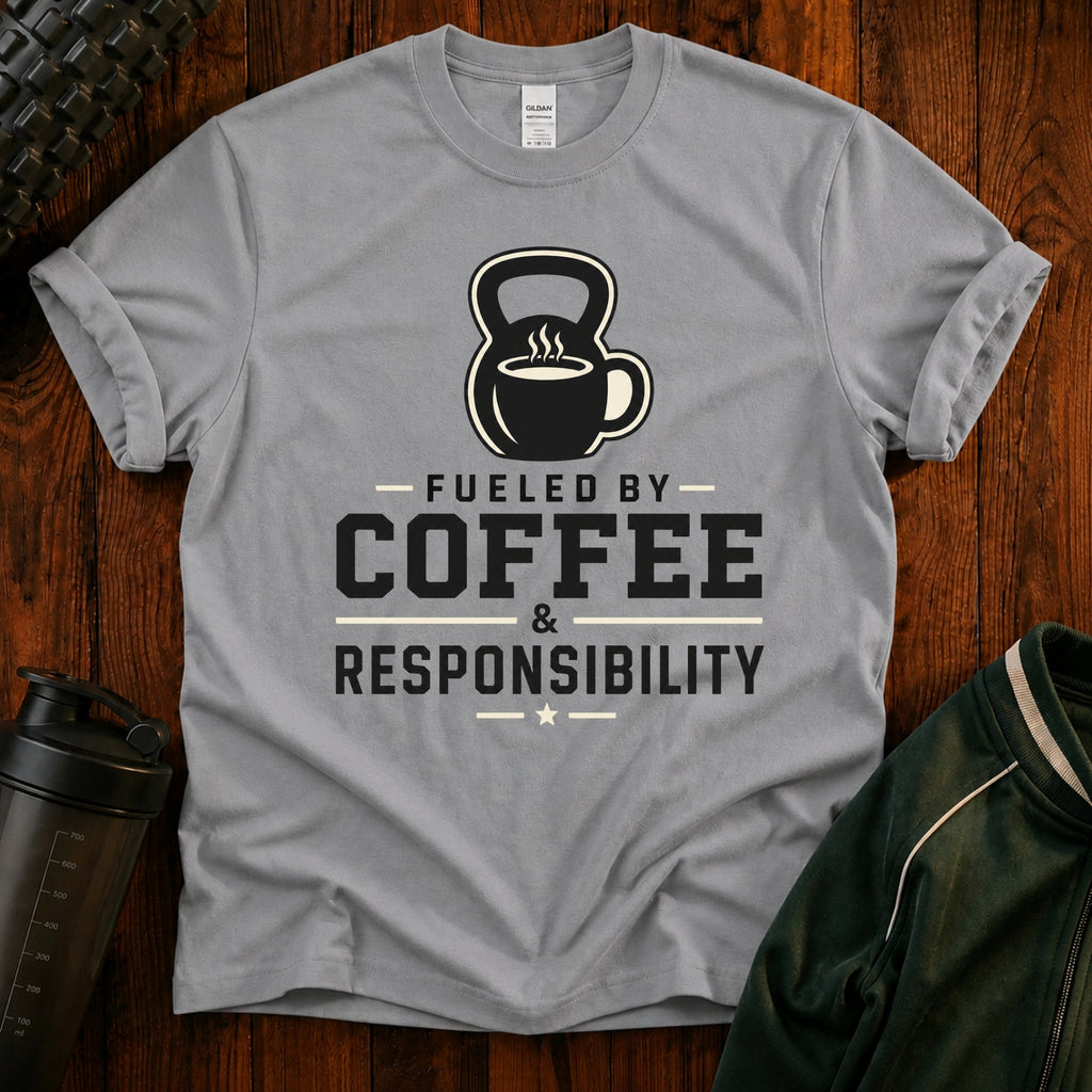 Coffee & Responsibility T-Shirt — 'Fueled by Coffee & Responsibility' Gym