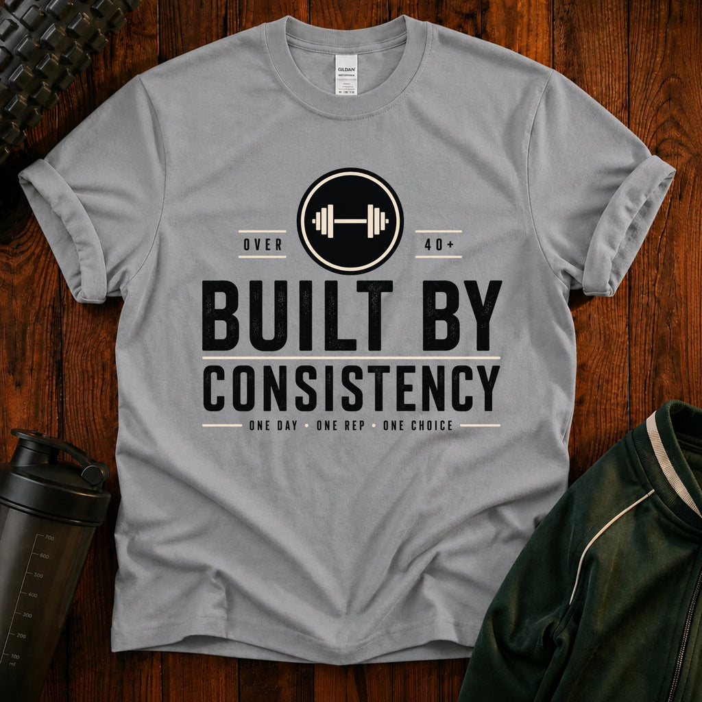 T-Shirt — "Built By Consistency" Over 40 Fitness Tee