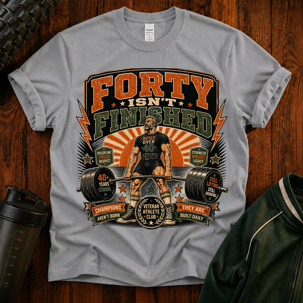 40 Isn't Finished T-Shirt — Retro Vintage 40th Birthday Tee