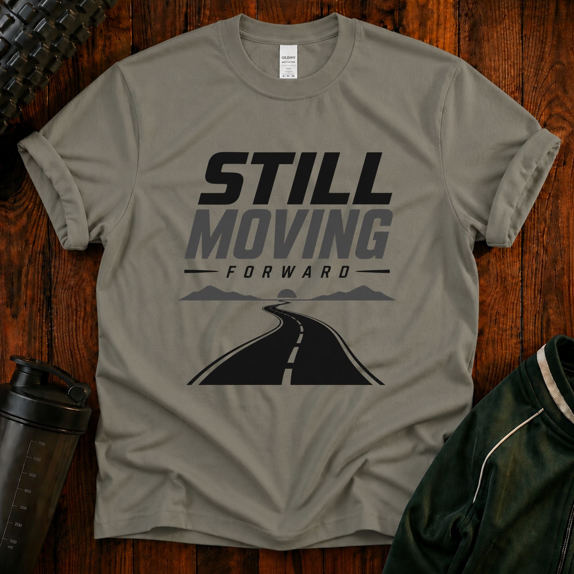 Still Moving Forward motivational Fit After 40 graphic shirt for active adults over 40.