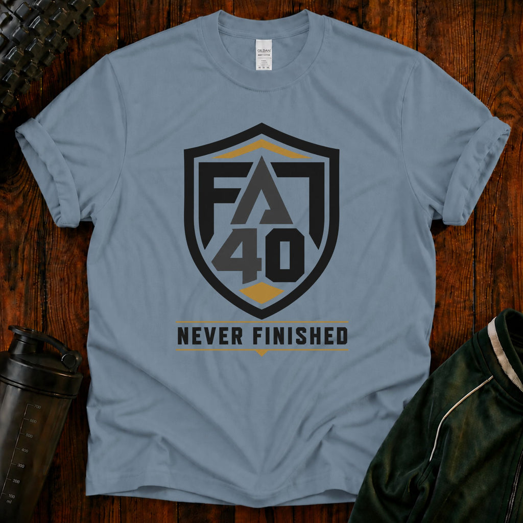 T-Shirt — FA40 Shield 'Never Finished' Athletic Tee
