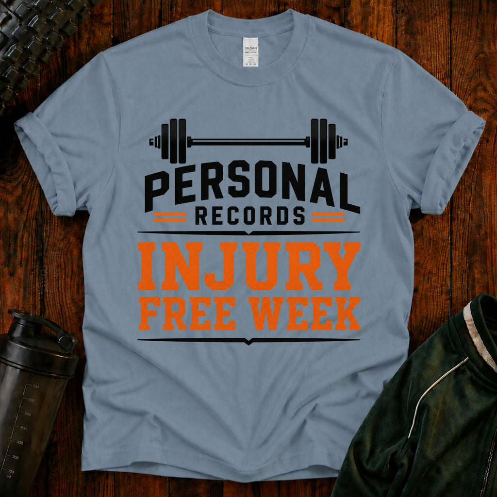 Personal Records T‑Shirt — 'Injury Free Week' Weightlifting Gym Tee