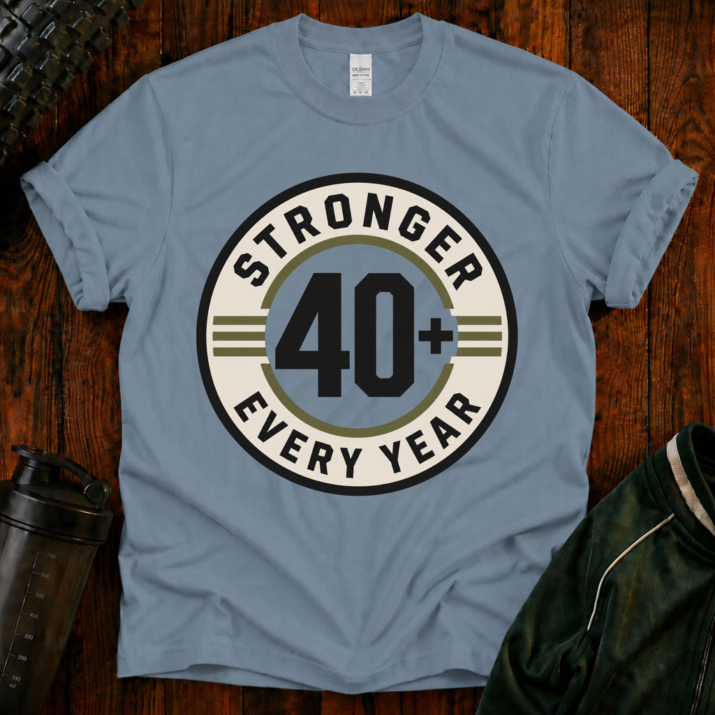 Over 40 Fitness T-Shirt in Stone Blue — Motivational Workout Tee