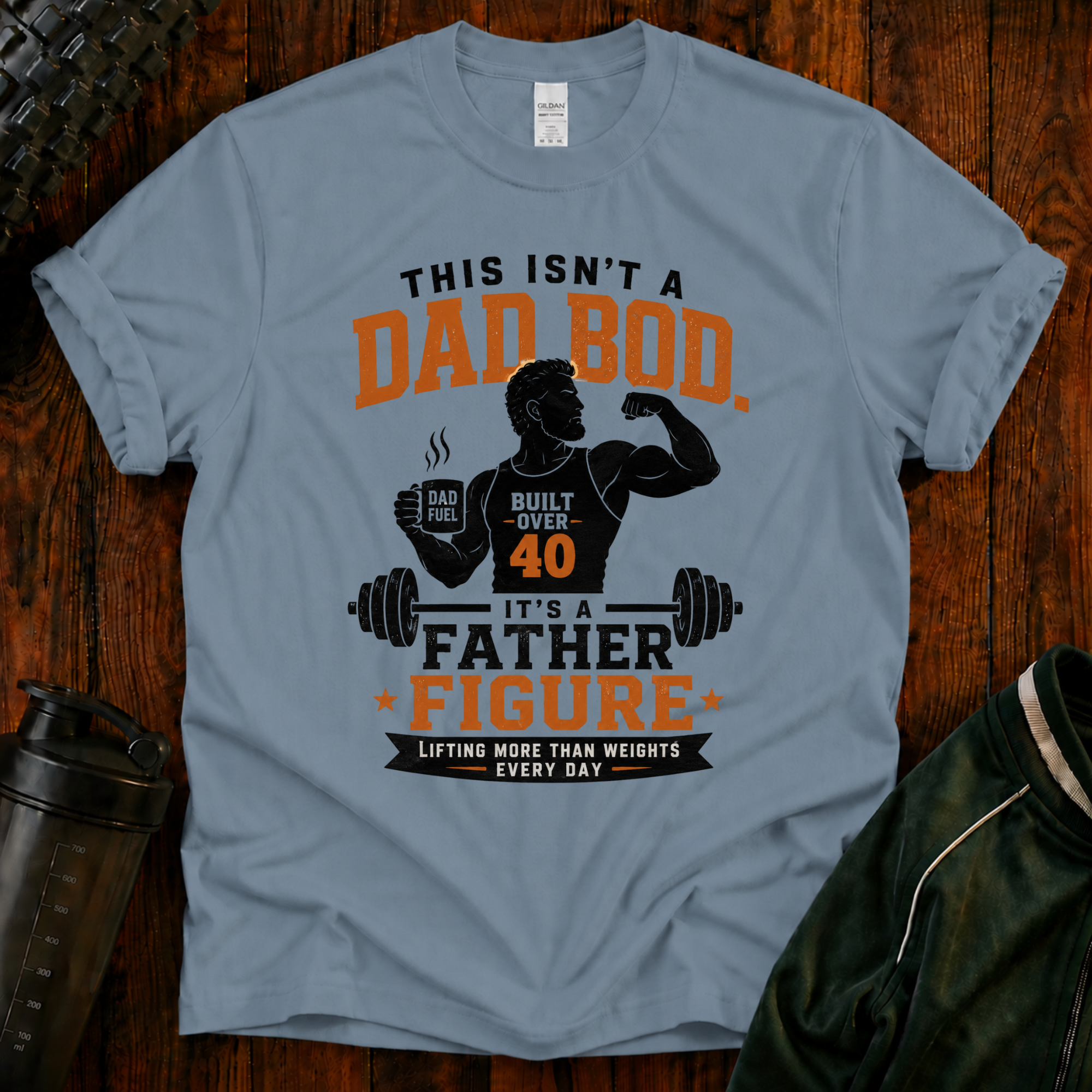 This Isn't a Dad Bod It's a Father Figure funny fitness shirt for dads over 40.