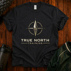 True North Training compass graphic fitness shirt for active adults over 40.