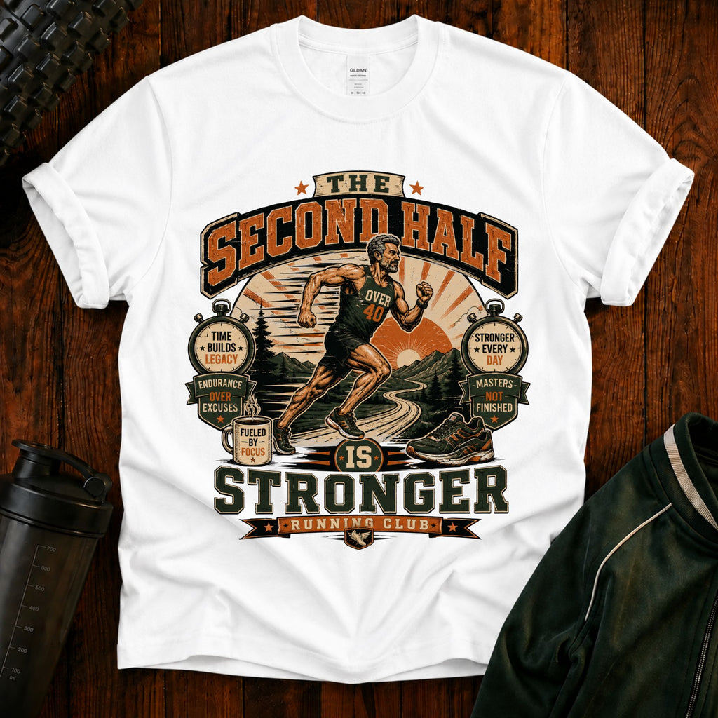 The Second Half Is Stronger T-Shirt — Motivational Basketball Retro Tee
