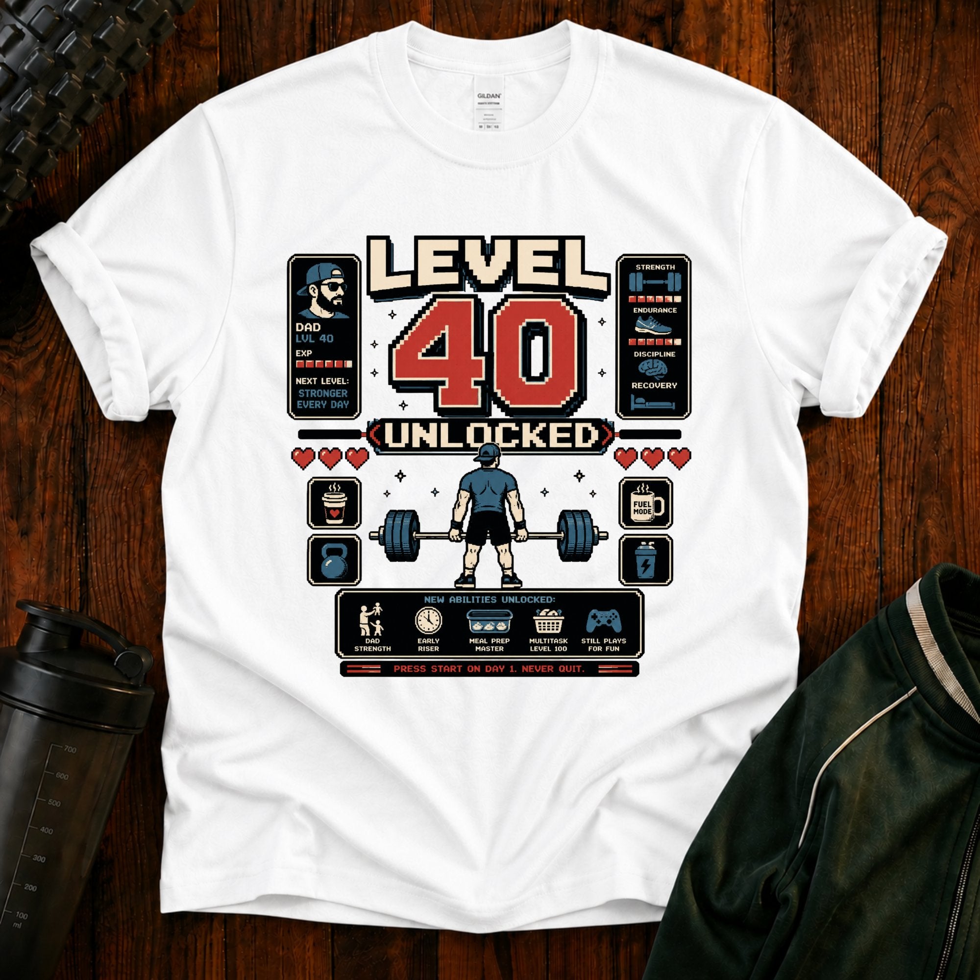 T-Shirt — Level 40 Unlocked Gamer Fitness Tee