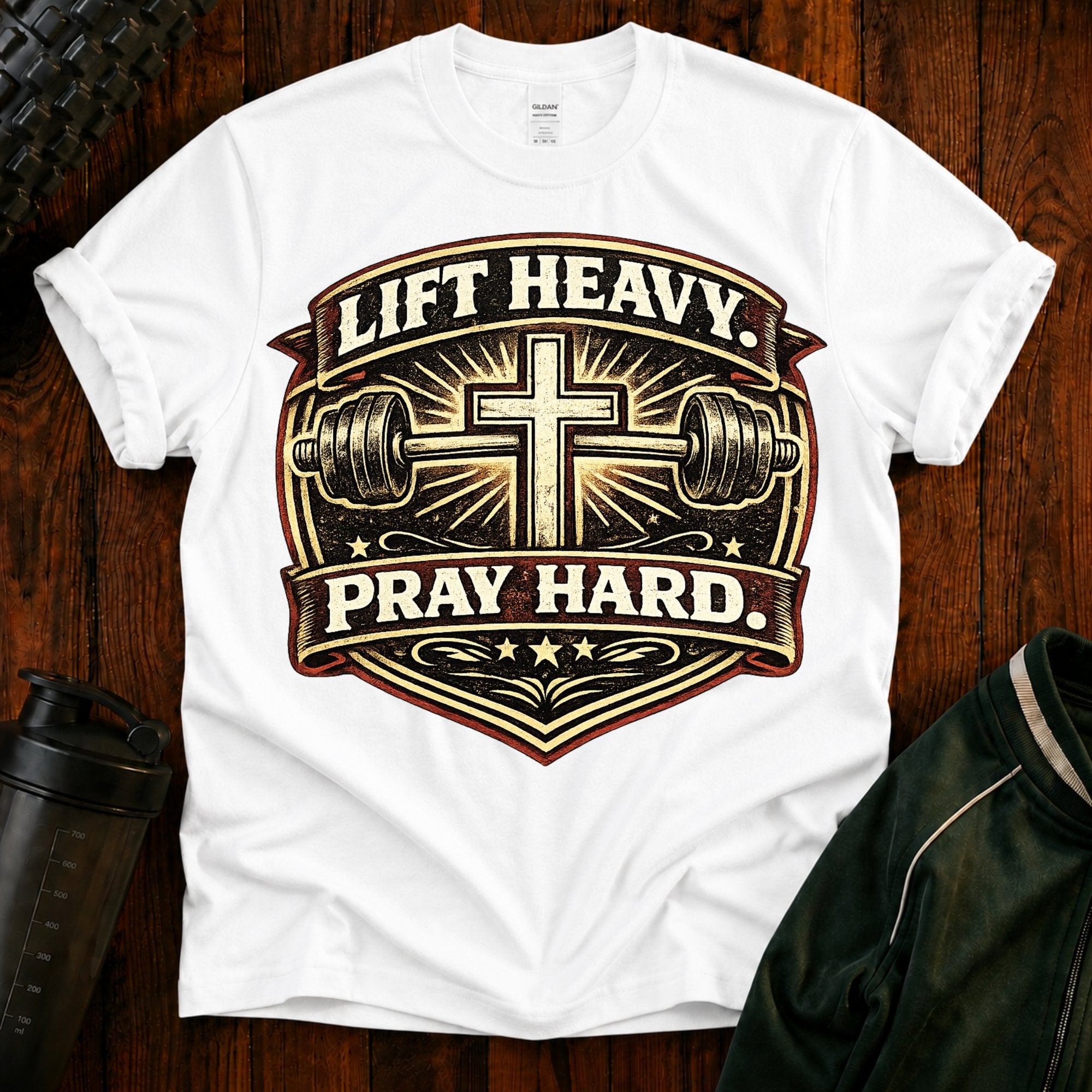 Lift Heavy Pray Hard T-Shirt — Christian Gym Faith Workout Tee