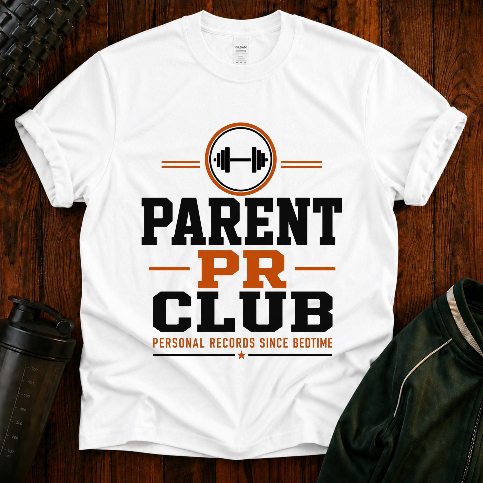 Parent PR Club T-Shirt — Fitness Parent Tee with Barbell Graphic