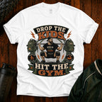 Drop the Kids, Hit the Gym T-Shirt — Funny Over 40 Dad Workout Tee