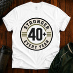 Men's Over 40 Fitness T-Shirt in White — Stronger Every Year Gym Tee