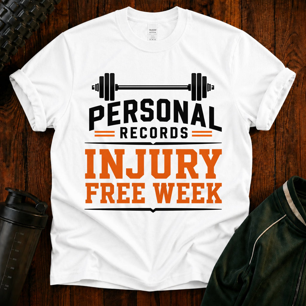 Personal Records T‑Shirt — 'Injury Free Week' Weightlifting Gym Tee