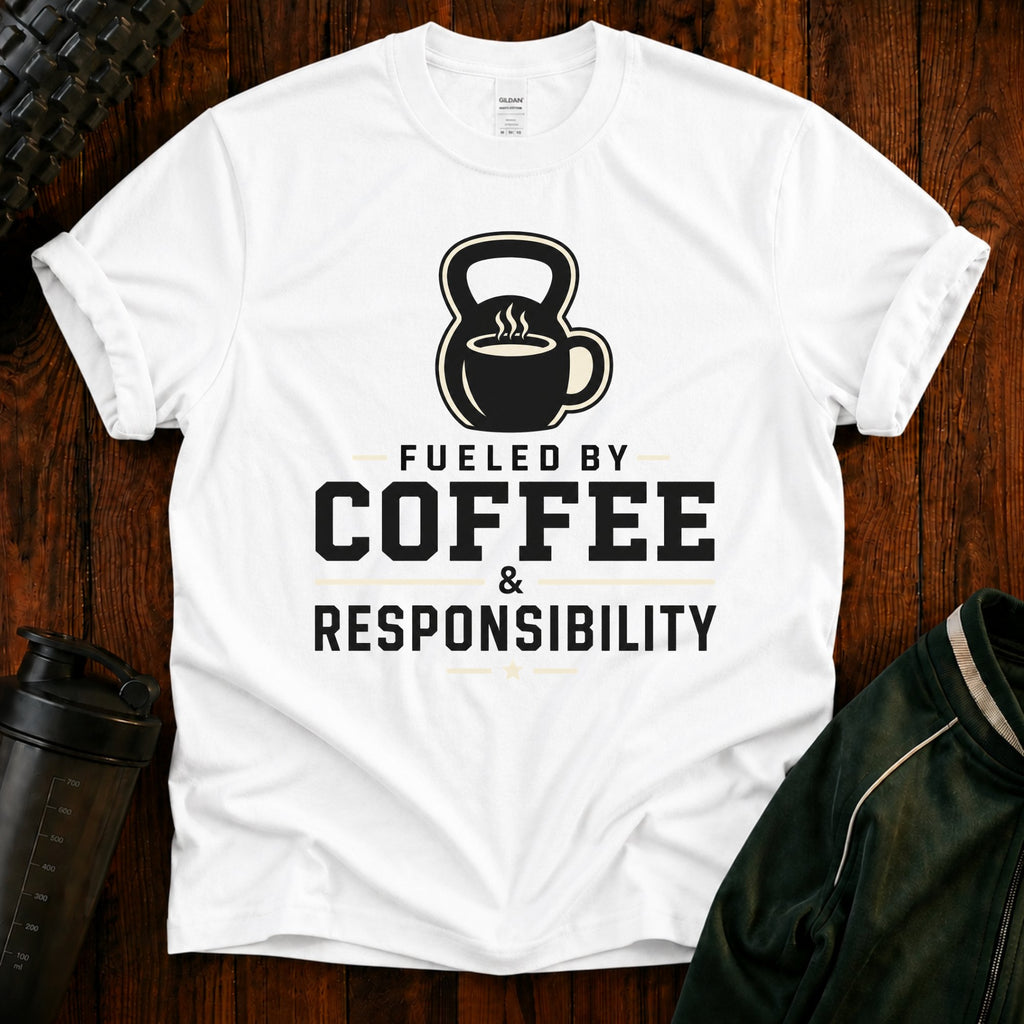 Coffee & Responsibility T-Shirt — 'Fueled by Coffee & Responsibility' Gym